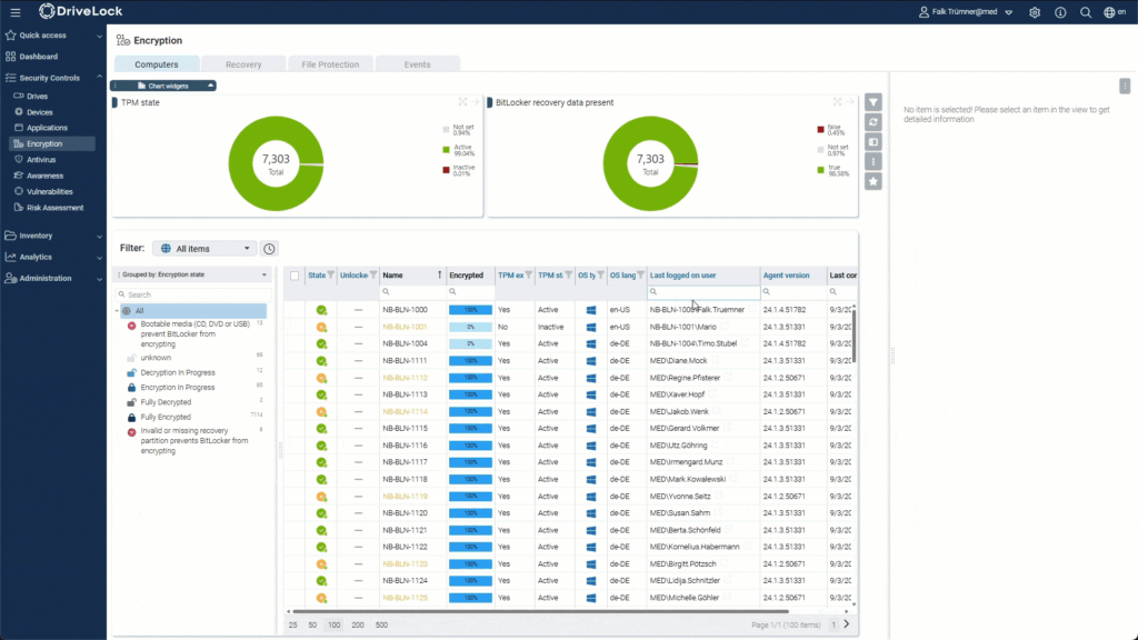 GIF-Animation zur Wiederherstellung eines BitLocker-Recovery-Keys im DriveLock BitLocker Management Dashboard mit benutzerfreundlicher Oberfläche.