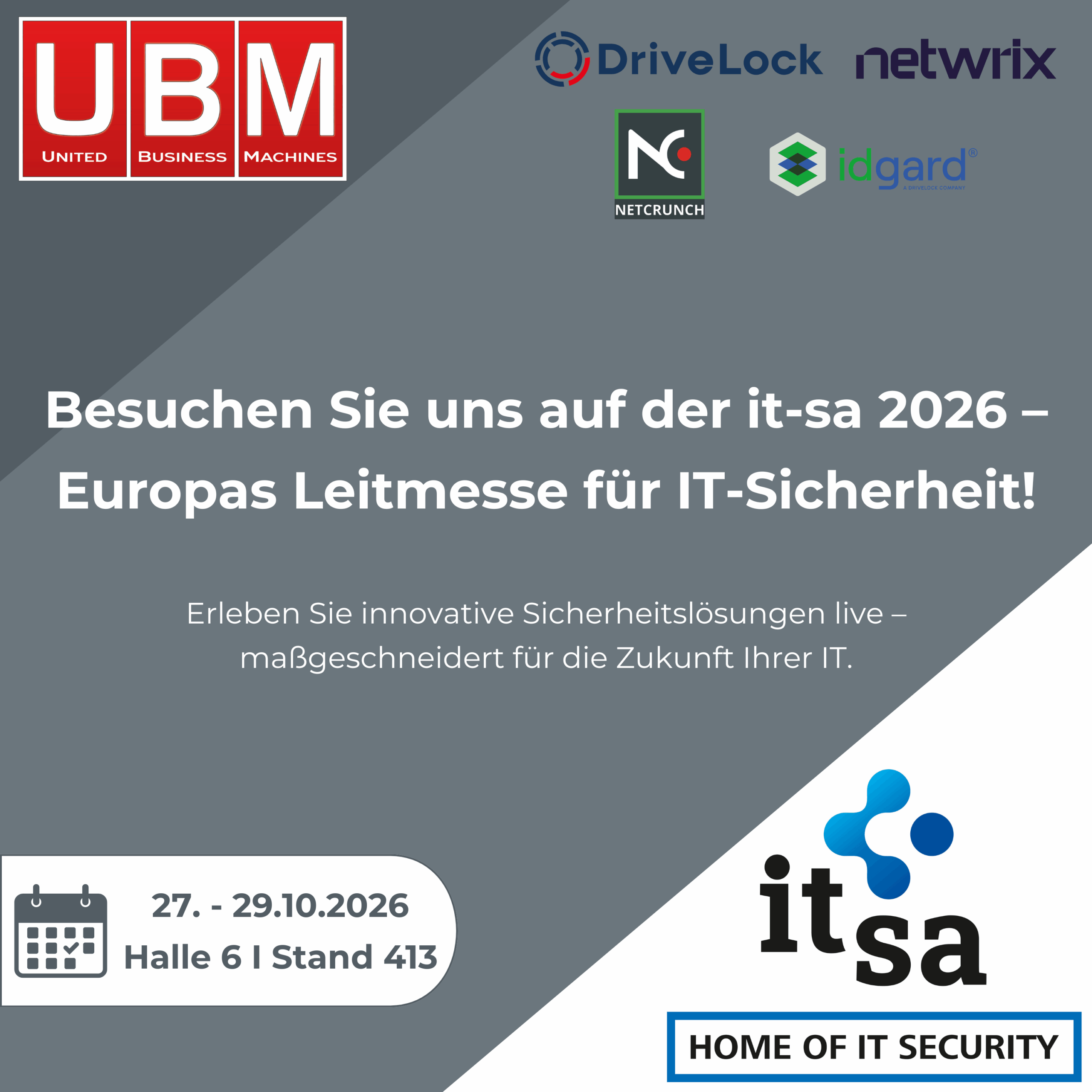 UBM-Grafik zur it-sa 2026 – Einladung zur führenden Fachmesse für IT-Sicherheit in Nürnberg