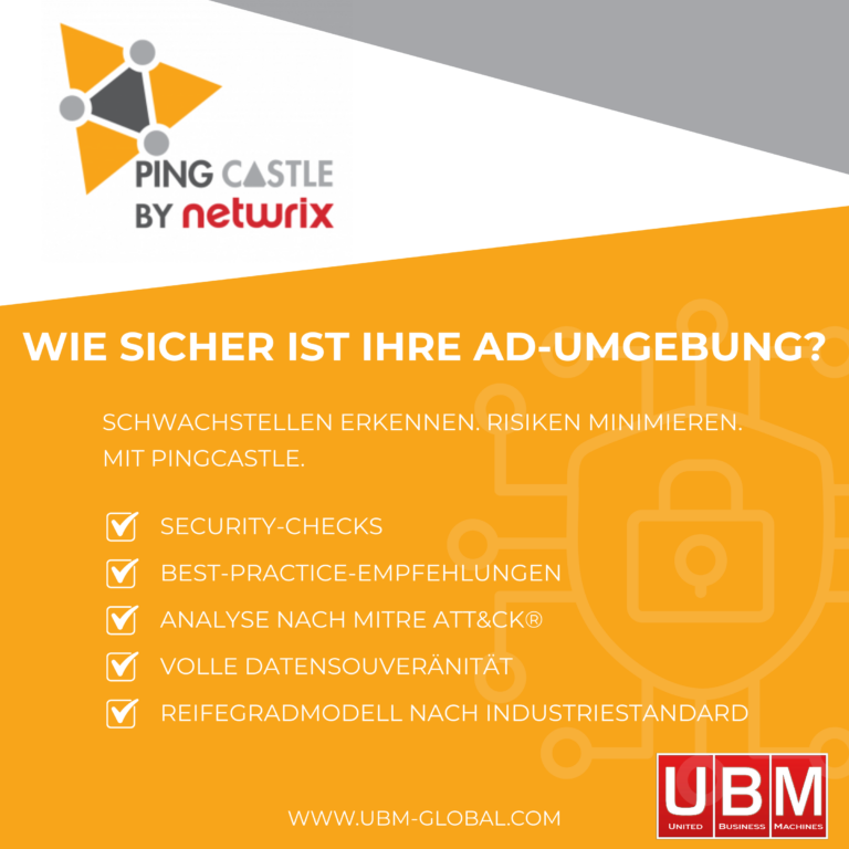 LinkedIn-Grafik zu PingCastle-Analyse durch UBM – Active Directory Security Assessment zur Identifikation von Risiken und Schwachstellen.