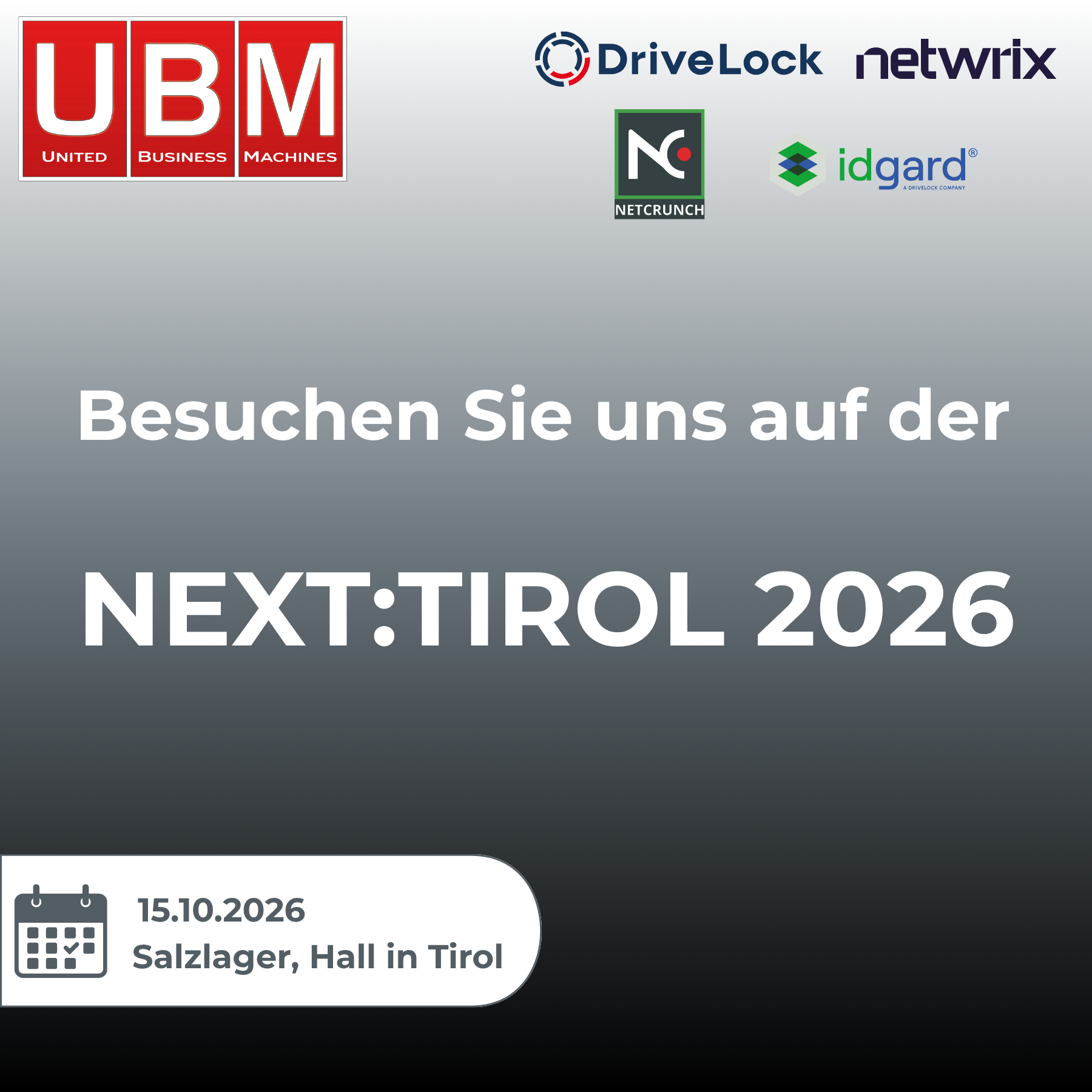 LinkedIn-Grafik zum NEXT Tirol Event mit UBM – Networking und Austausch zu IT-Sicherheit, Digitalisierung und Zero Trust.