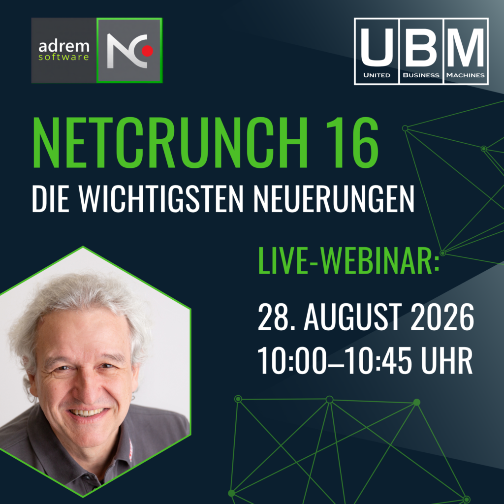 NetCrunch 16 Webinar der UBM GmbH – Live-Vorstellung neuer Monitoring-Funktionen für IT-Infrastrukturen und Netzwerke.
