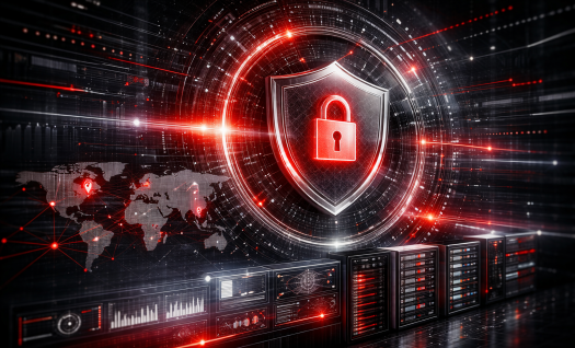 Abstrakte Cybersecurity-Visualisierung mit digitalen Netzwerkstrukturen – Symbol für IT-Sicherheit, Monitoring und Zero-Trust-Architekturen.